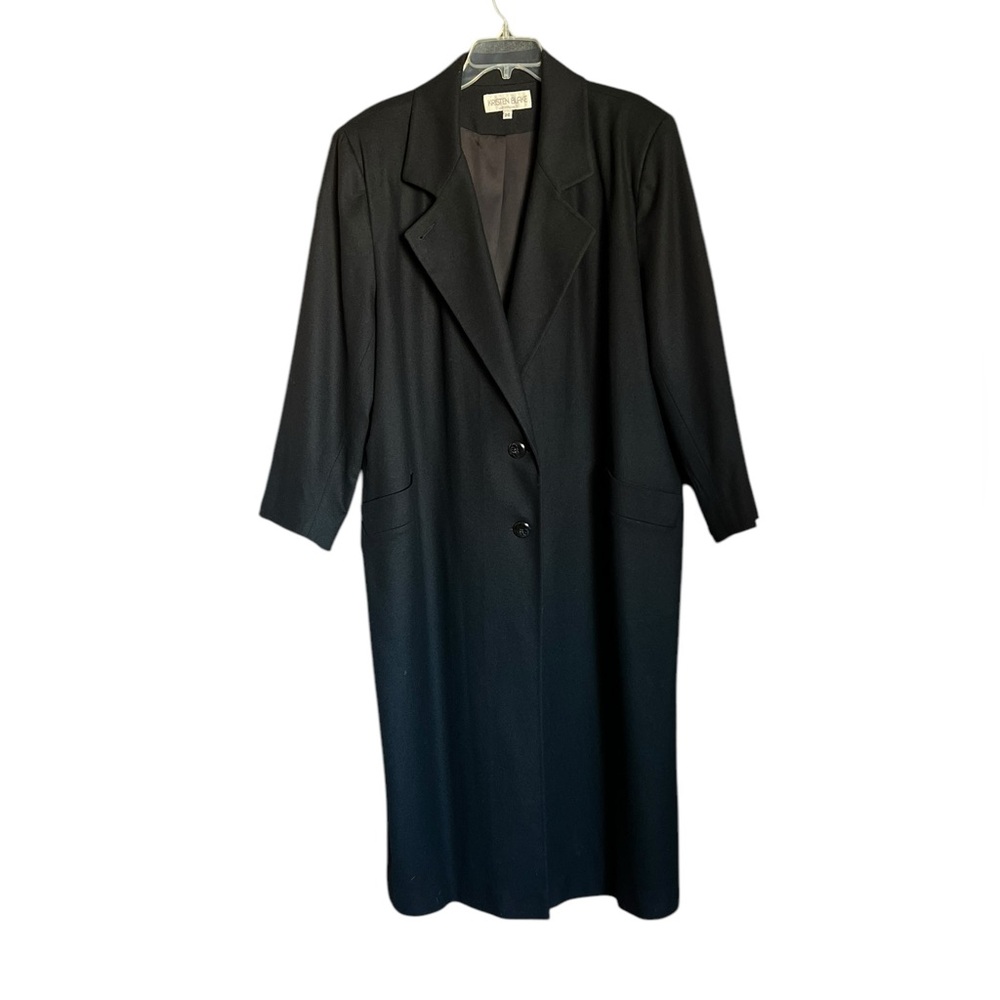 Vintage Kristen Blake Merino Wool Black 2 ButtonMaxi Over Coat Women's Size 20